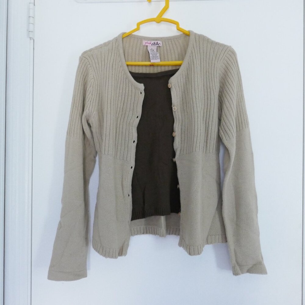 Girls tan cardigan sweater with brown colored panel size L